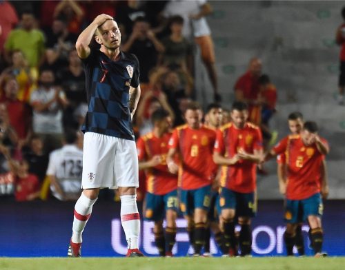 Kroatiens Superstar Ivan Rakitic beim 0:6 im UEFA Nations League A Gruppe 4 Spiel gegen Spanien am 11. September 2018. Spanien schießt Kroatien mit 6:0 vom Platz. (Photo by JOSE JORDAN / AFP)